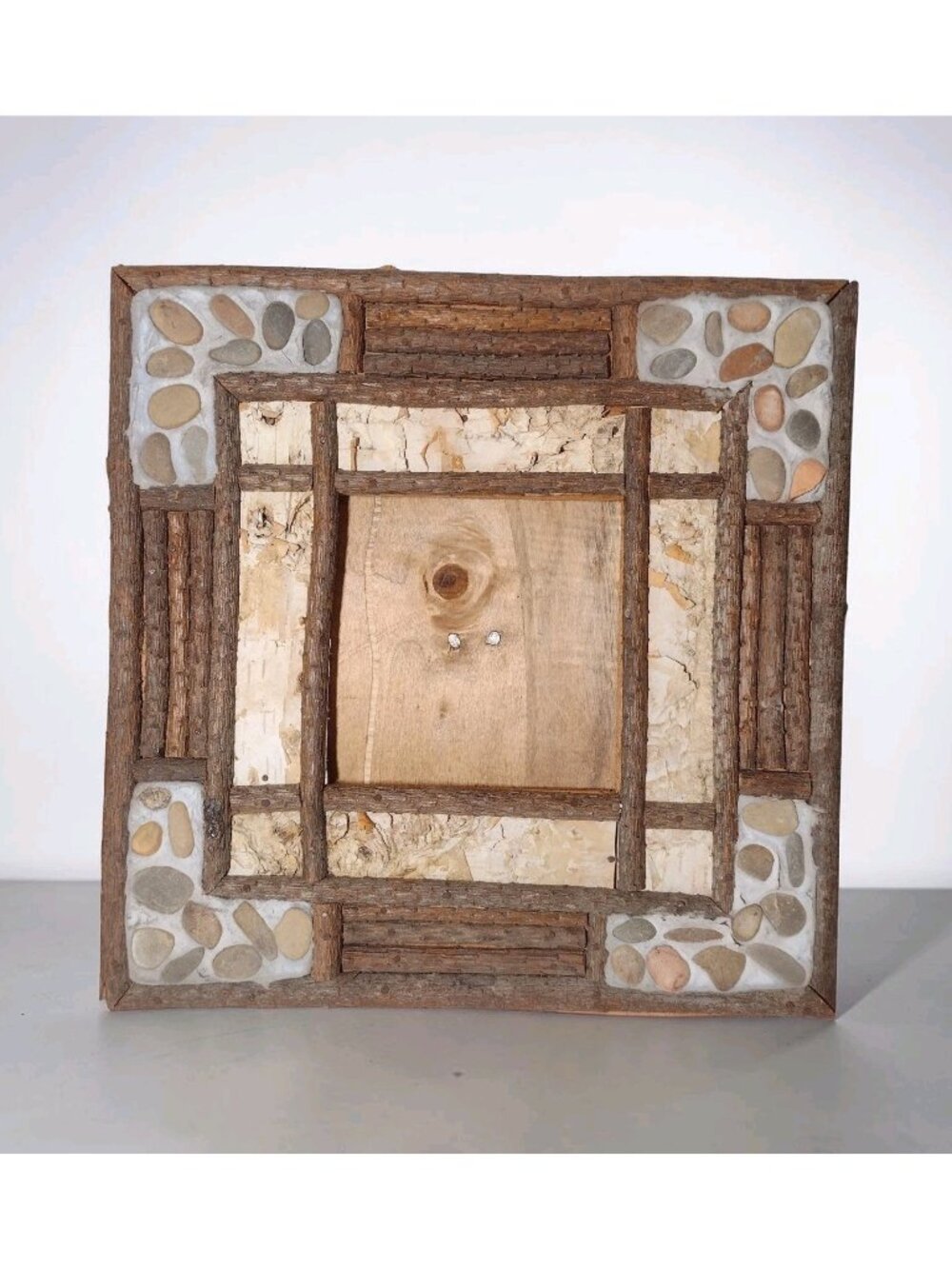 Handmade Natural Wood Stone Frame Birch Pine 10 x 10 Rustic Primitive Woodland